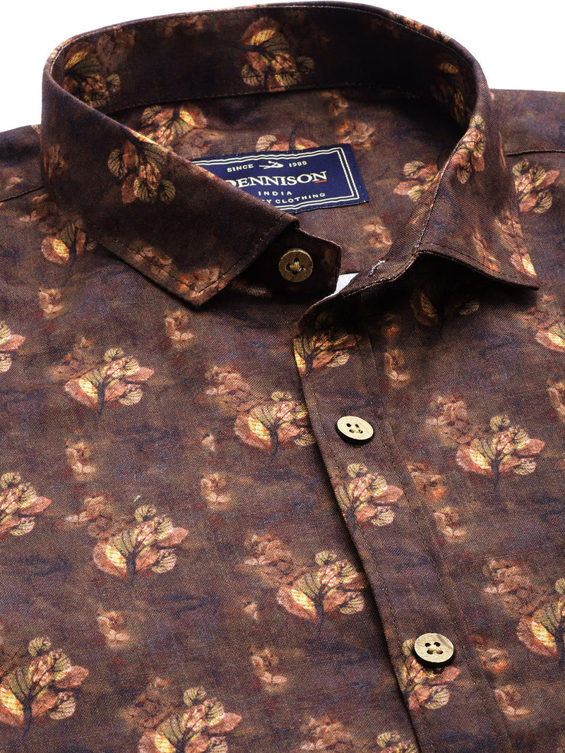 Men Brown  Beige Comfort Fit Printed Casual Shirt