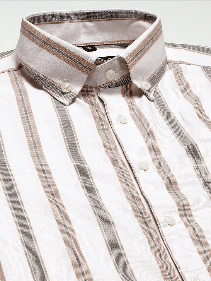 Men White Smart Striped Cotton Formal Shirt