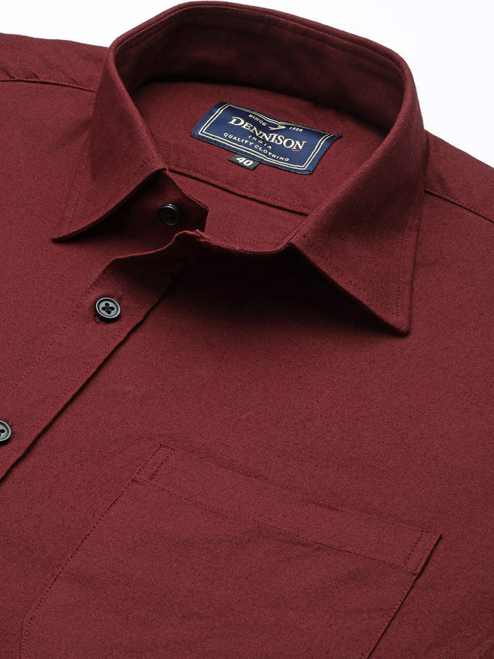 DENNISON Men Maroon Solid Pure Cotton Smart Slim Fit Casual Shirt
