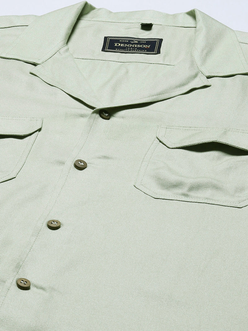 Men Olive Green Solid Smart Casual Shirt