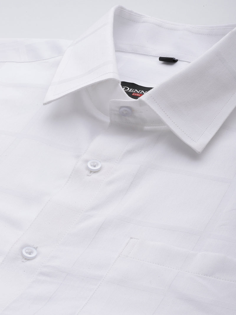 White: Full Sleeves Smart Windowpane Checks Party Shirt