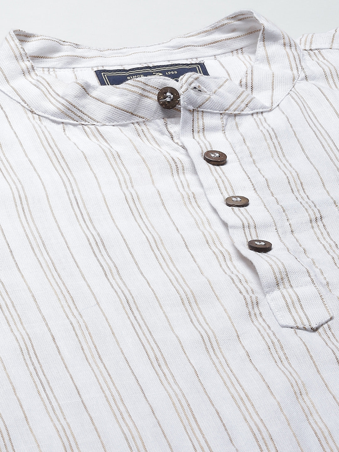 Men White Striped Comfort Slim Fit Opaque Cotton Kurta