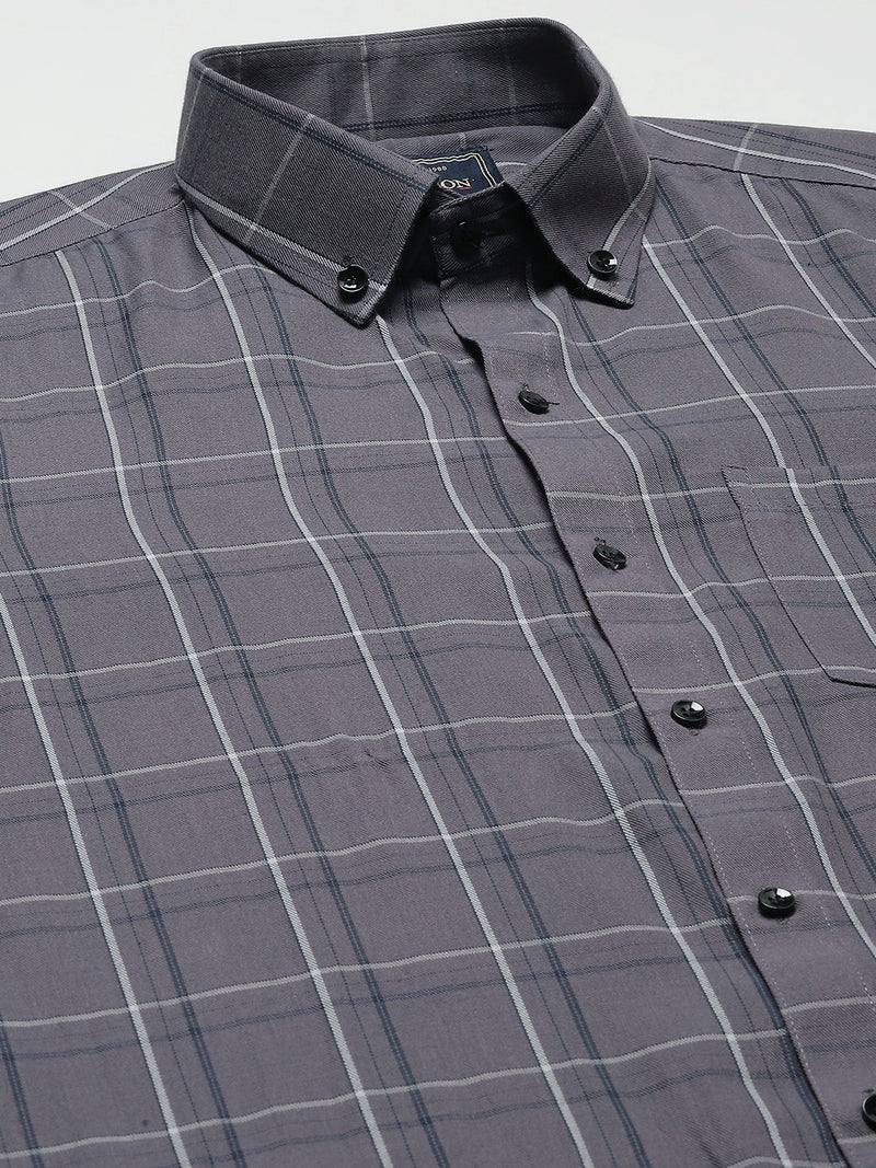 Men Charcoal Smart Tartan Checked Formal Shirt