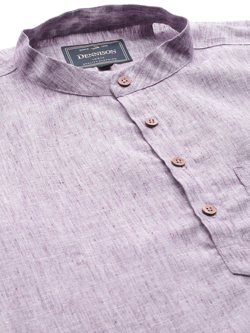 Men Lavender Melange Effect Comfort Slim Fit Straight Short Kurta