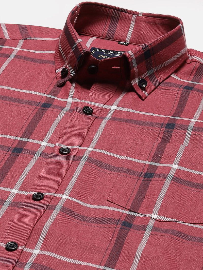 Men Red Smart Slim Fit Checked Formal Shirt