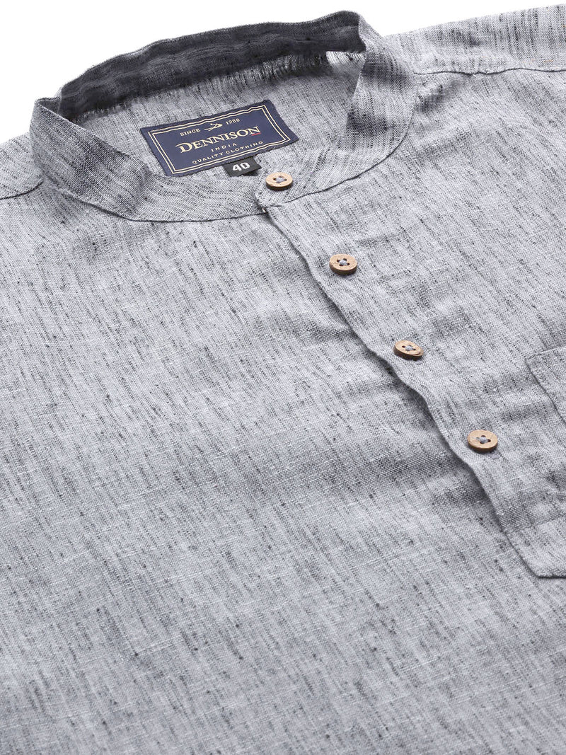 Men Grey Melange Effect Straight Comfort Slim Fit Short Kurta