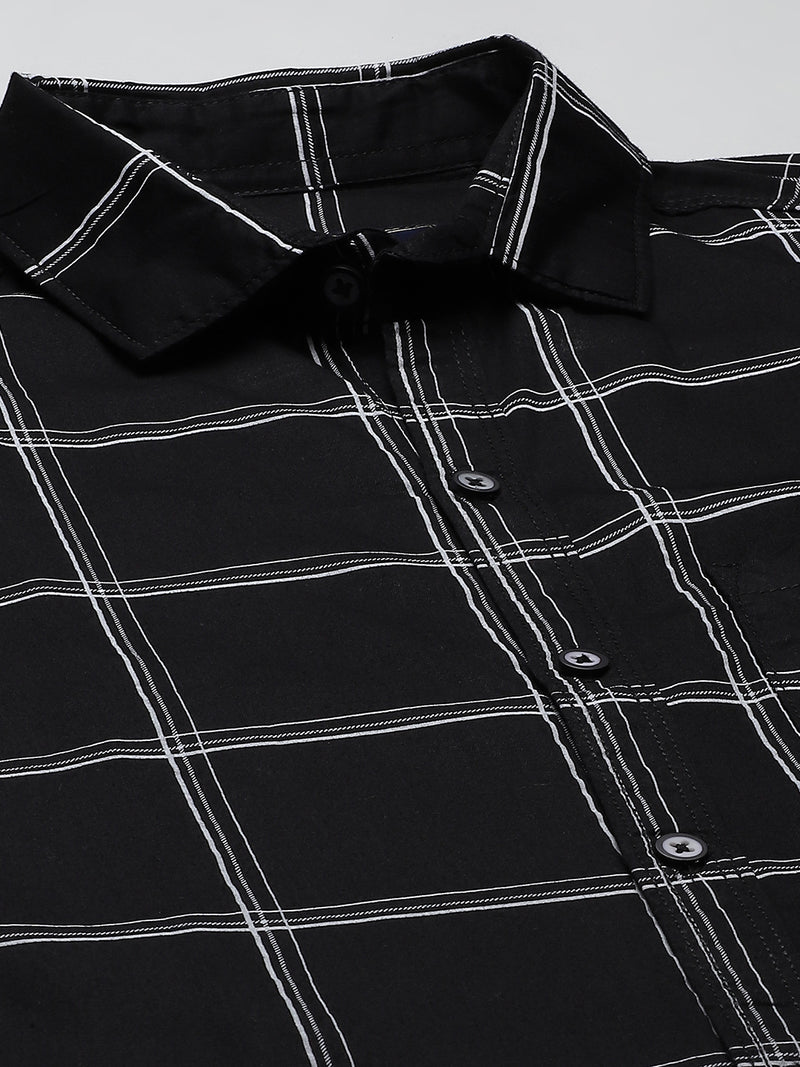 Men Black  White Windowpane Checks Smart Slim Fit Opaque Casual Shirt