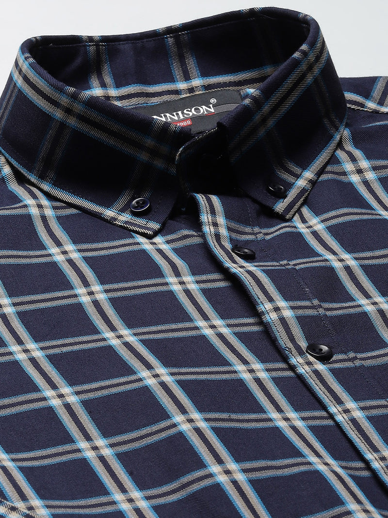 Men Navy Blue Smart Slim Fit Opaque Checked Formal Shirt