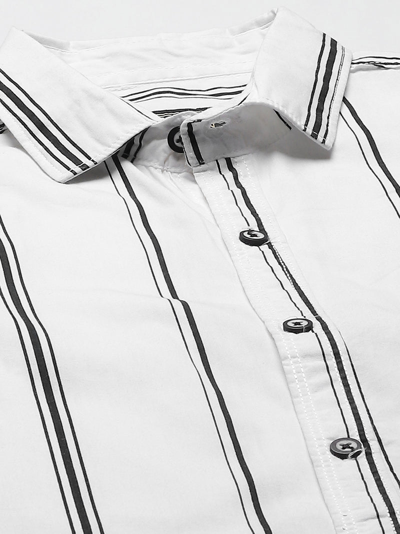 Men White  Black Striped Smart Slim Fit Opaque Casual Shirt