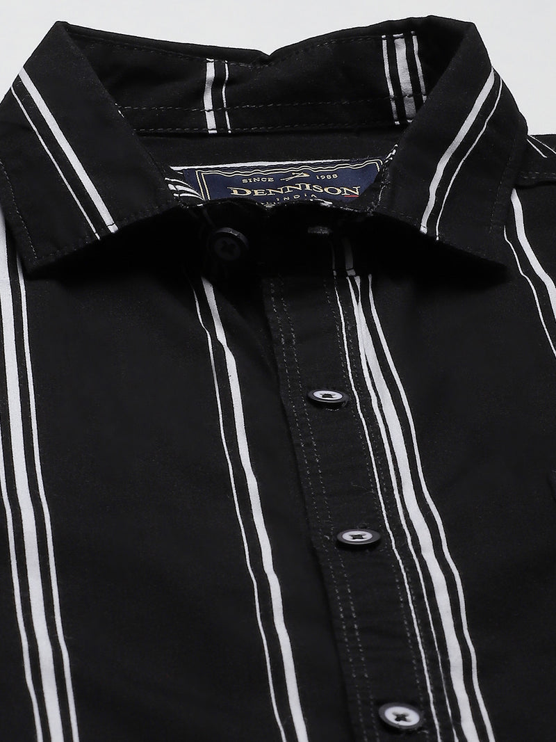 Men Black Smart Slim Fit Opaque Striped Casual Shirt