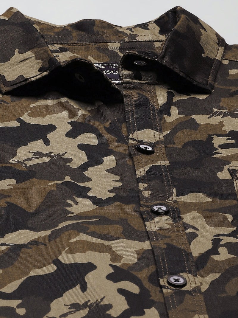 Men Brown  Khaki Camouflage Printed Smart Slim Fit Opaque Casual Shirt
