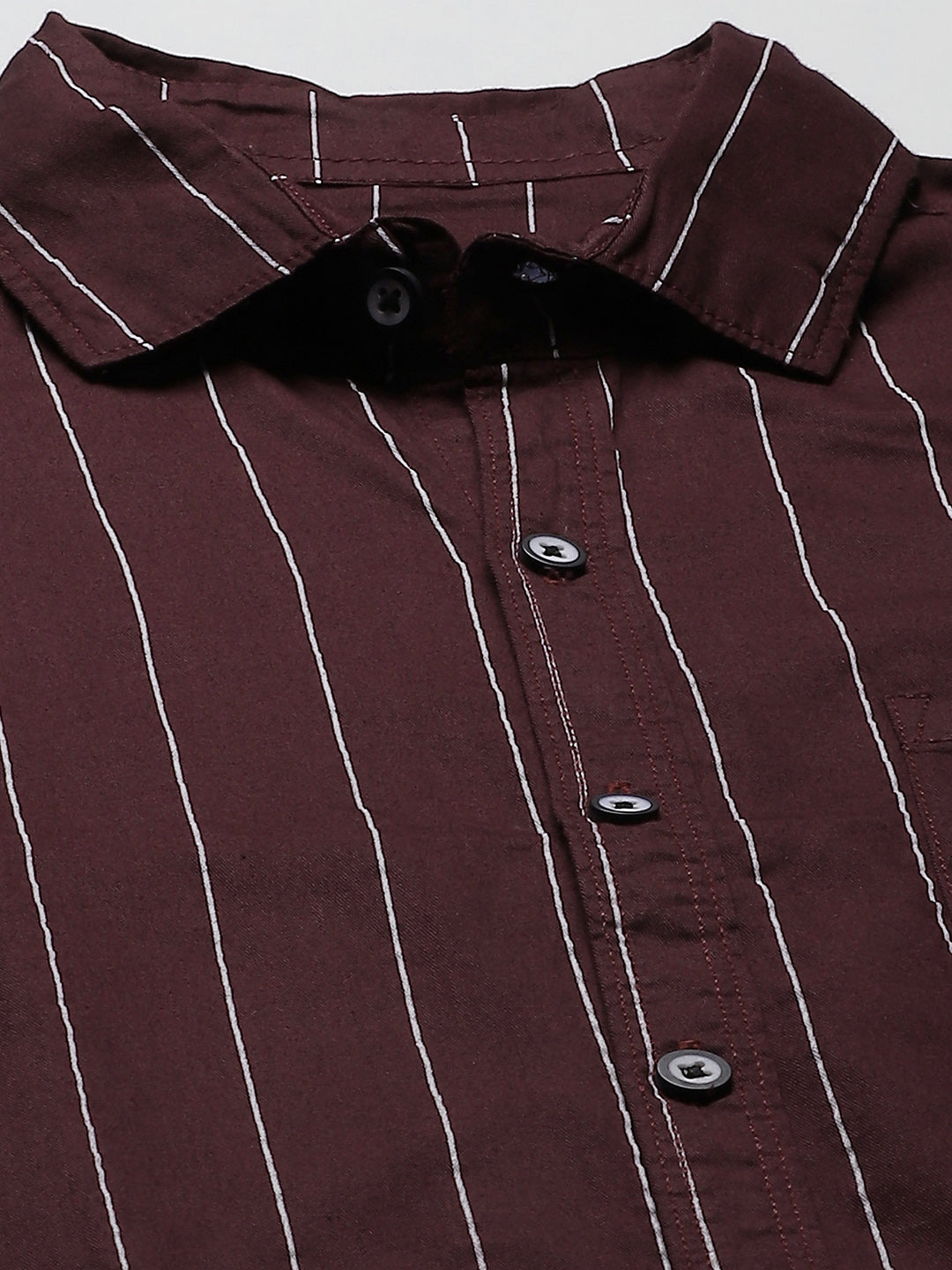 Men Burgundy Smart Slim Fit Pinstripes Opaque Striped Casual Shirt