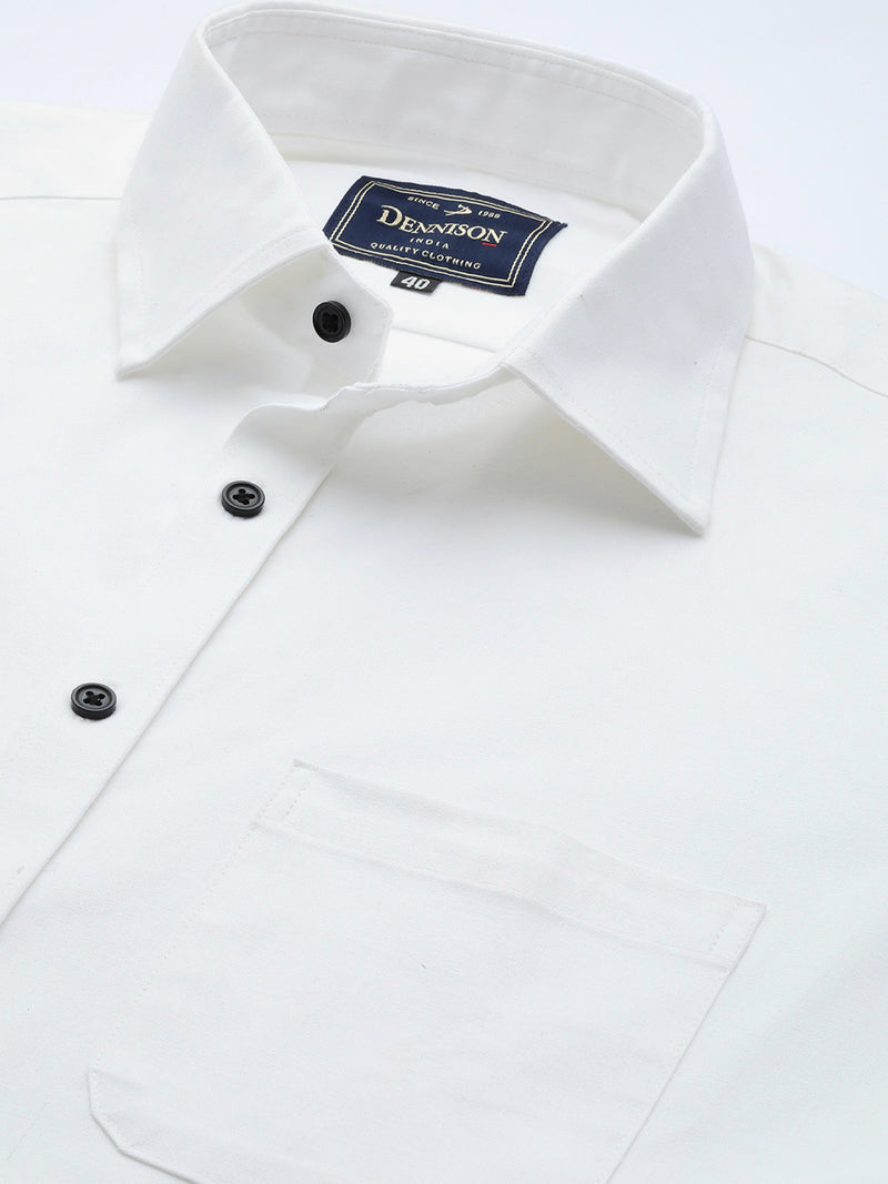 DENNISON Men White Solid Pure Cotton Smart Slim Fit Casual Shirt