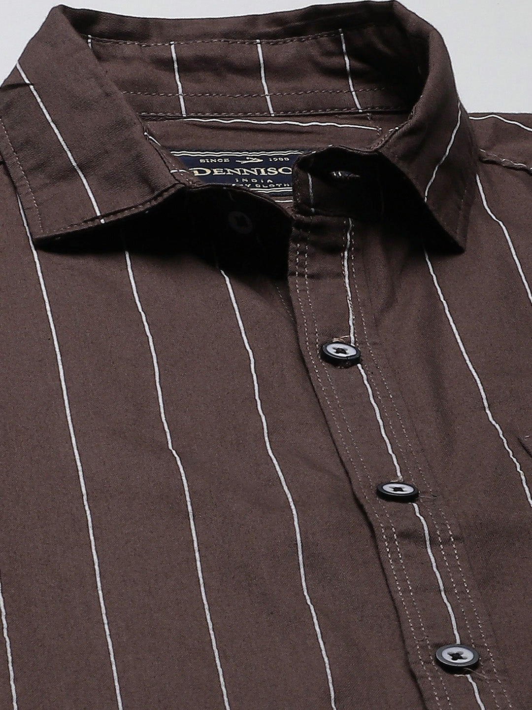 Men Brown  White Striped Smart Slim Fit Opaque Casual Shirt