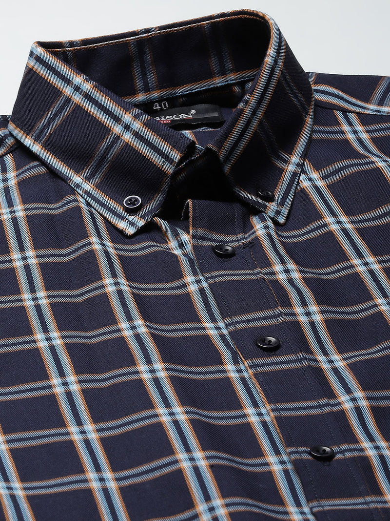 Men Navy Blue Smart Slim Fit Opaque Checked Formal Shirt