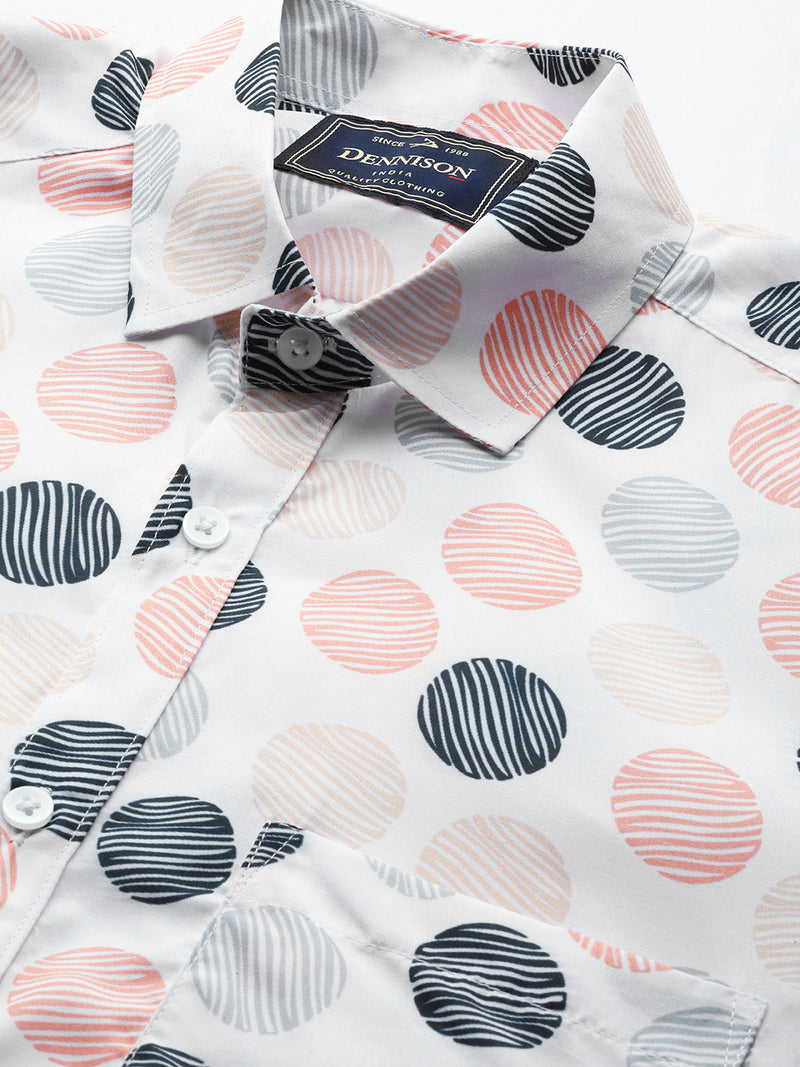 Men White Geometric Printed Smart Slim Fit Formal Shirt