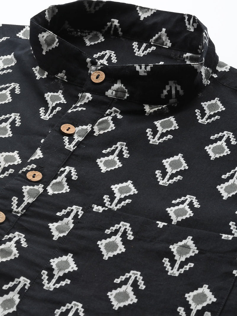 DENNISON Men Black Block Printed Kurta