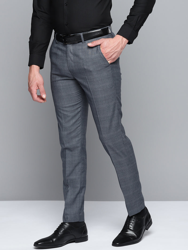 DENNISON Men Smart Self Design Tapered Fit Formal Trousers