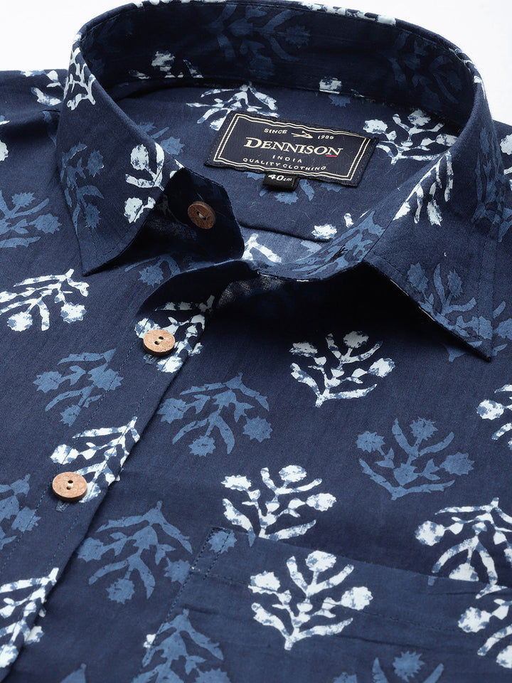 DENNISON Men Blue Block Printed Shirt