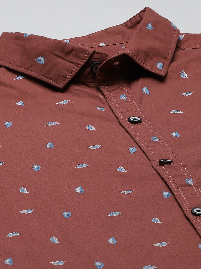 Men Maroon Printed Smart Slim Fit Opaque Casual Shirt