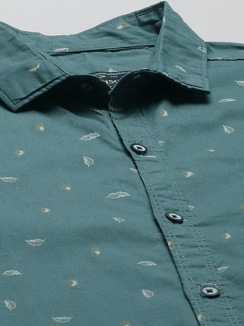 Men Green Smart Slim Fit Opaque Printed Casual Shirt