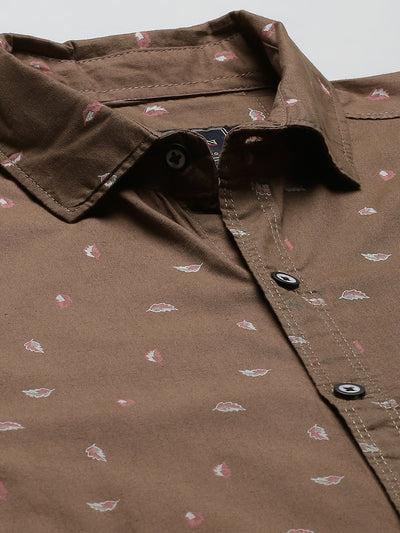 Men Brown Smart Slim Fit Opaque Feather Printed Casual Shirt