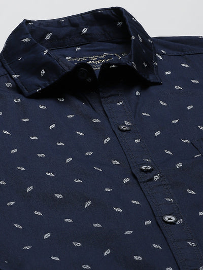 Men Navy Blue Smart Slim Fit Opaque Printed Casual Shirt