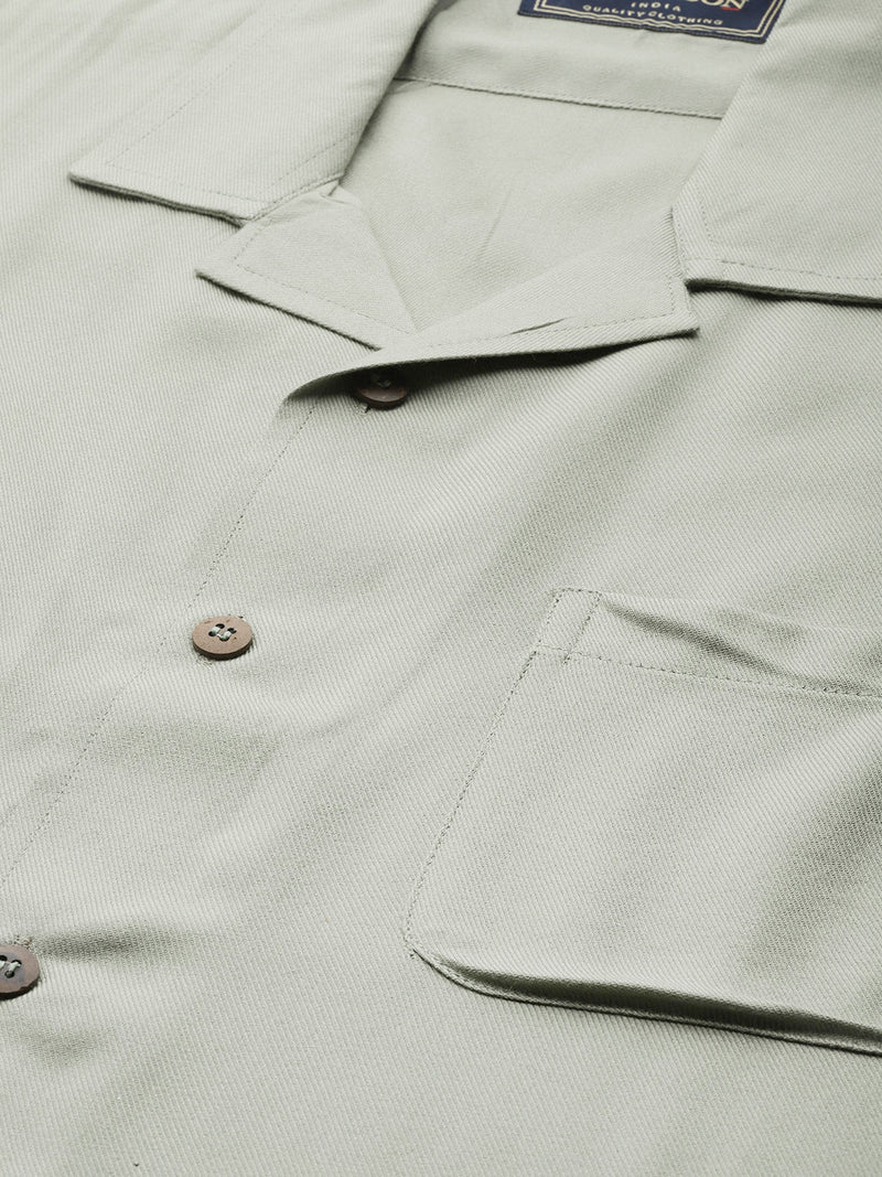 Men Olive Green Cotton Twill Slim Fit Casual Shirt