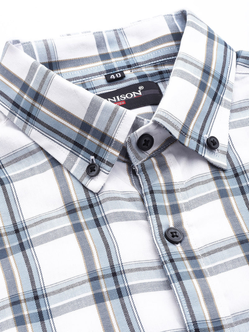 Men White  Black Pure Cotton Smart Fit Tartan Checks Checked Formal Shirt
