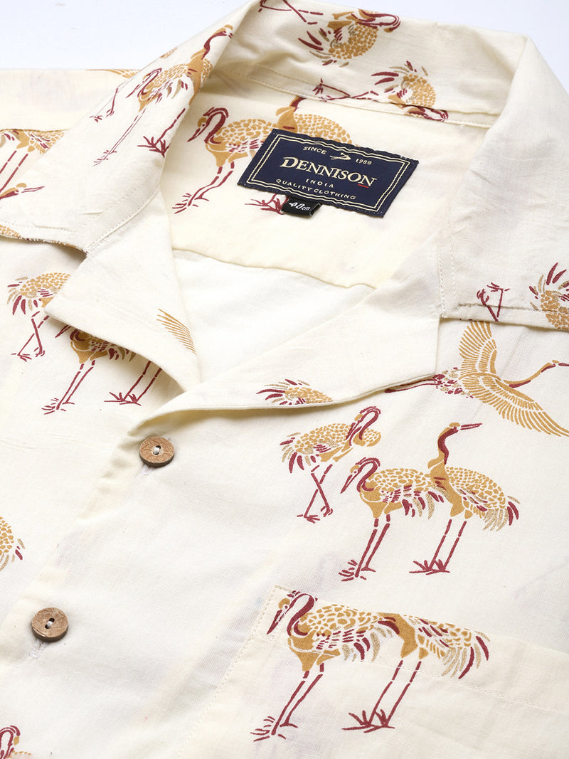 DENNISON Men Cream-Coloured Block Printed Shirt