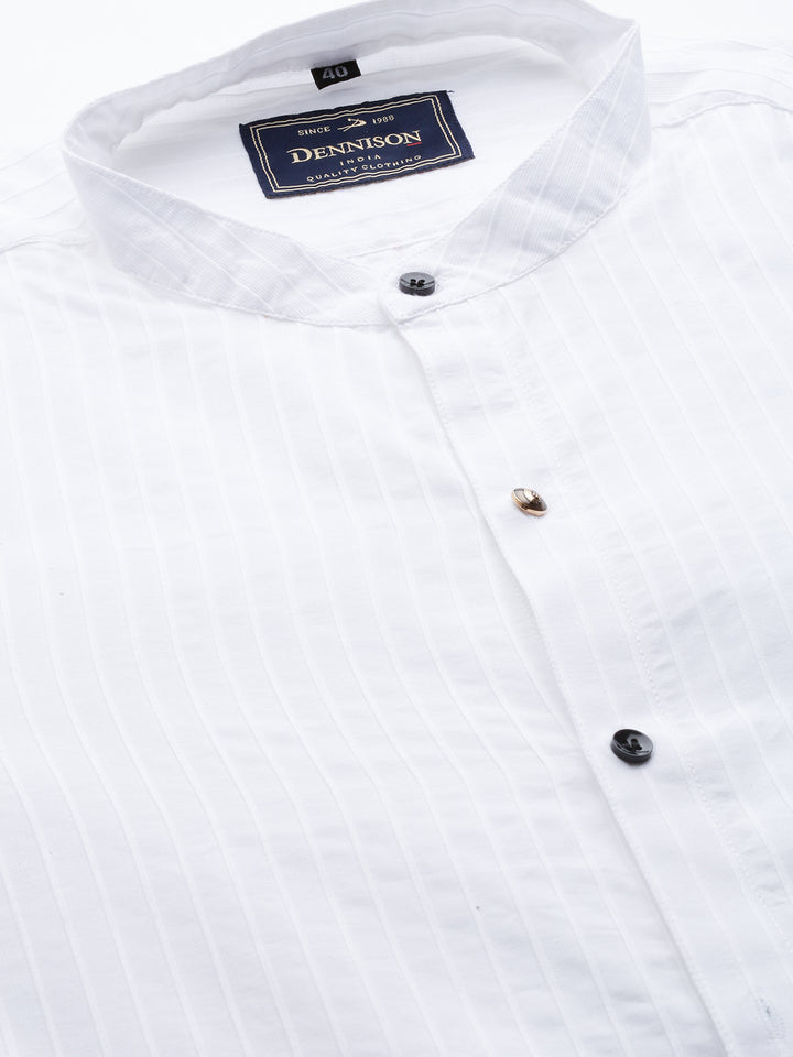 Men White Smart Slim Fit Opaque Striped Cotton Formal Shirt
