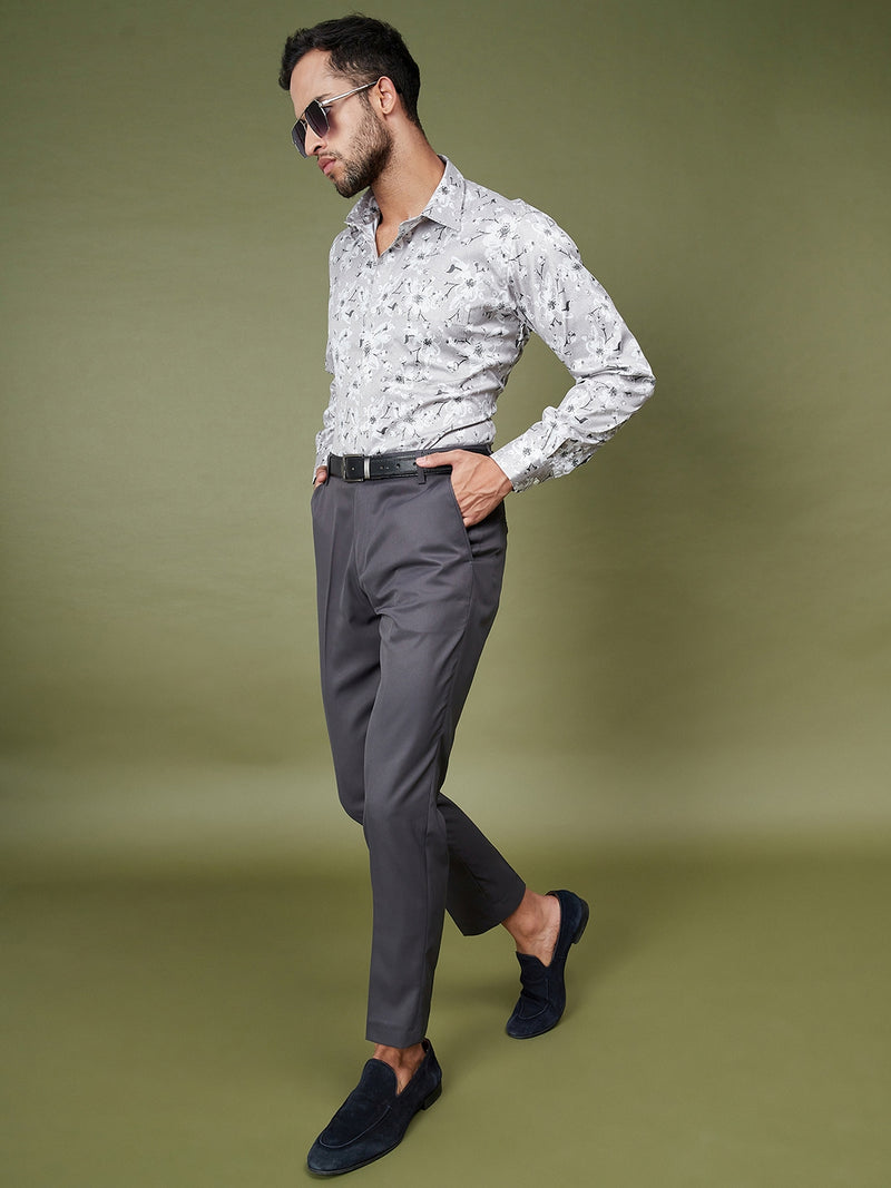 DENNISON Charcoal Men Flat-Front Mid-Rise Regular Trousers