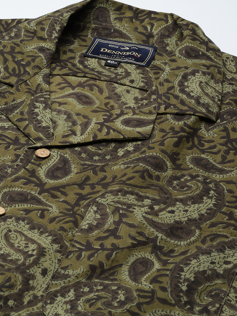 DENNISON Men Green Smart Printed Casual Shirt