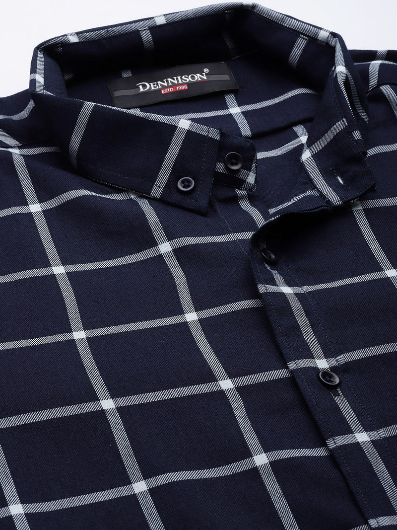 Men Navy Blue Smart Slim Fit Opaque Checked Formal Shirt