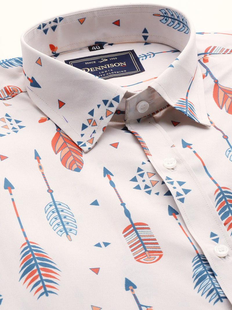 Men Beige Smart Slim Fit Printed Formal Shirt