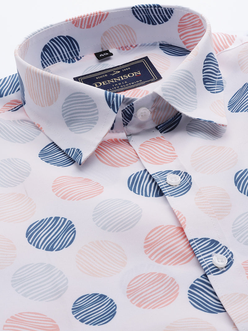 Men White Smart Slim Fit Geometric Printed Formal Shirt