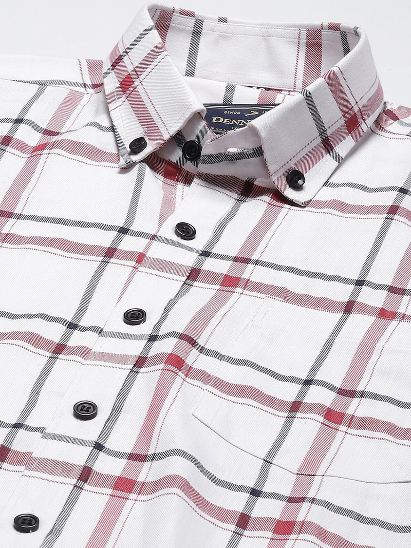 Men White  Red Smart Slim Fit Checked Formal Shirt