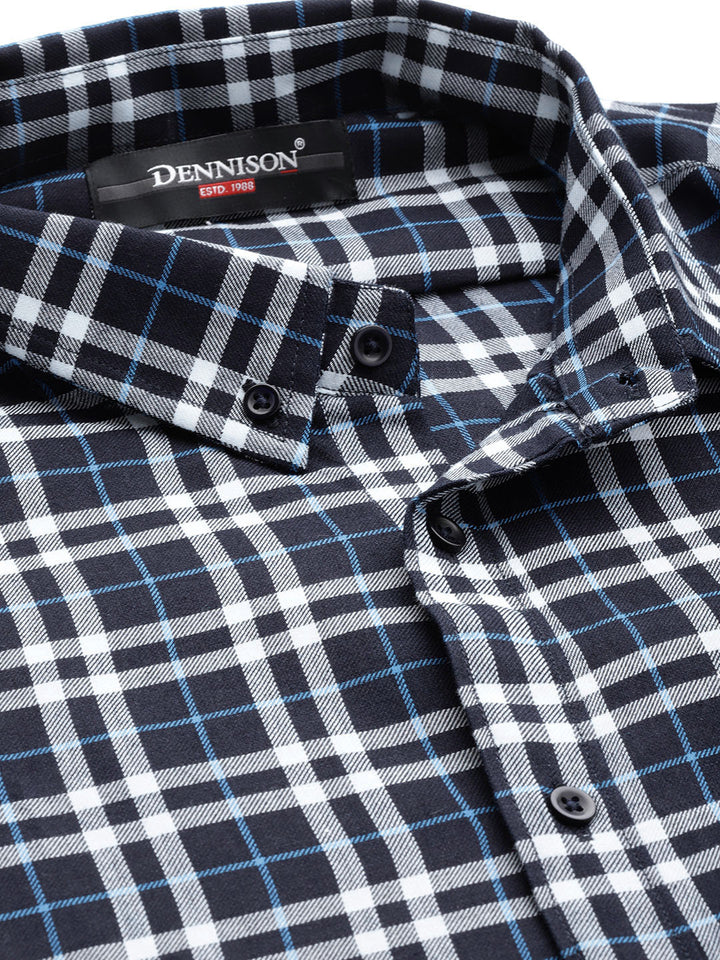 Men Navy Blue Smart Slim Fit Opaque Checked Casual Shirt