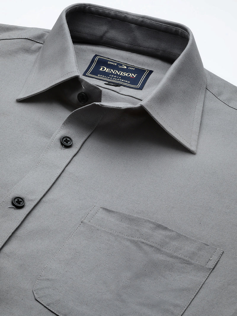 DENNISON Men Grey Solid Pure Cotton Smart Slim Fit Casual Shirt