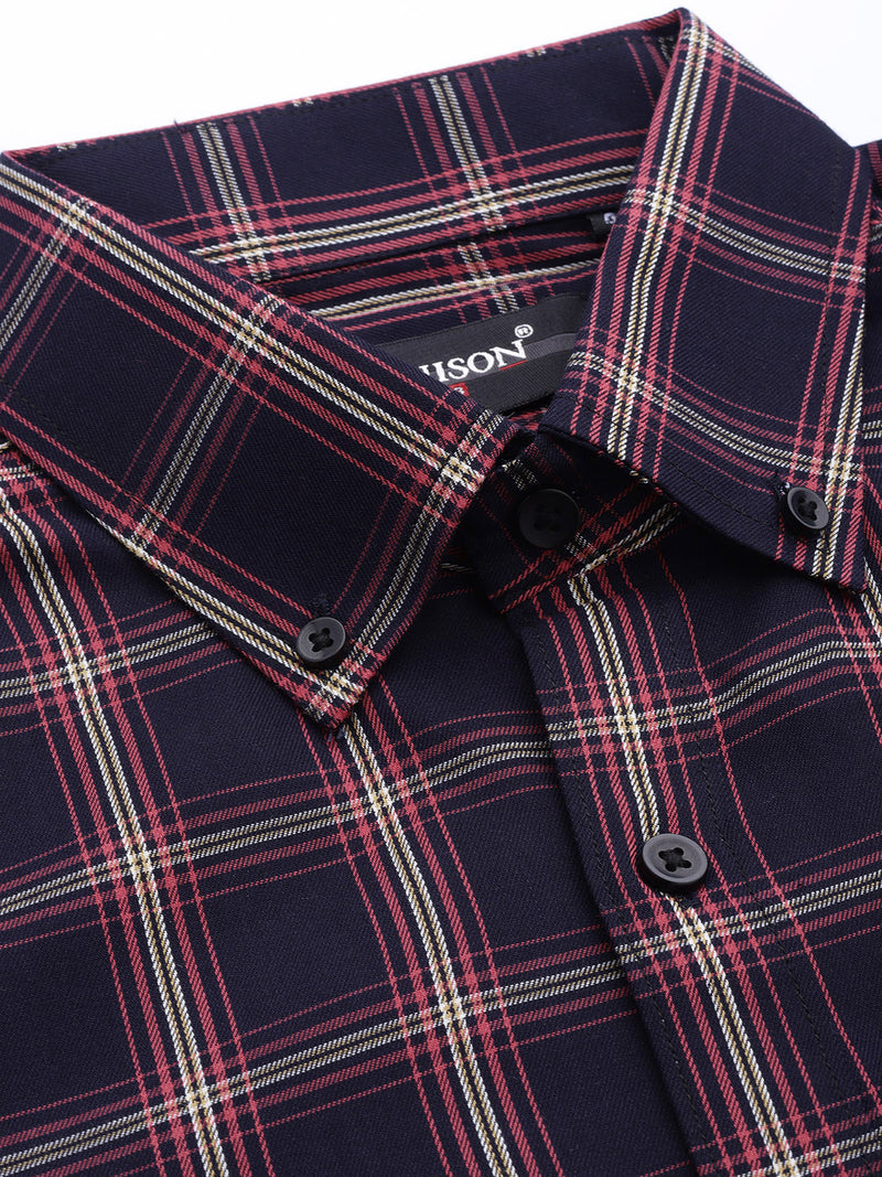 Men Navy Blue  Red Pure Cotton Smart Fit Tartan Checks Checked Formal Shirt