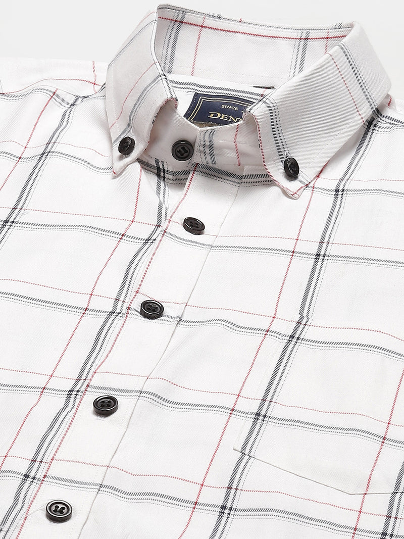 Men White Smart Slim Fit Checked Formal Shirt