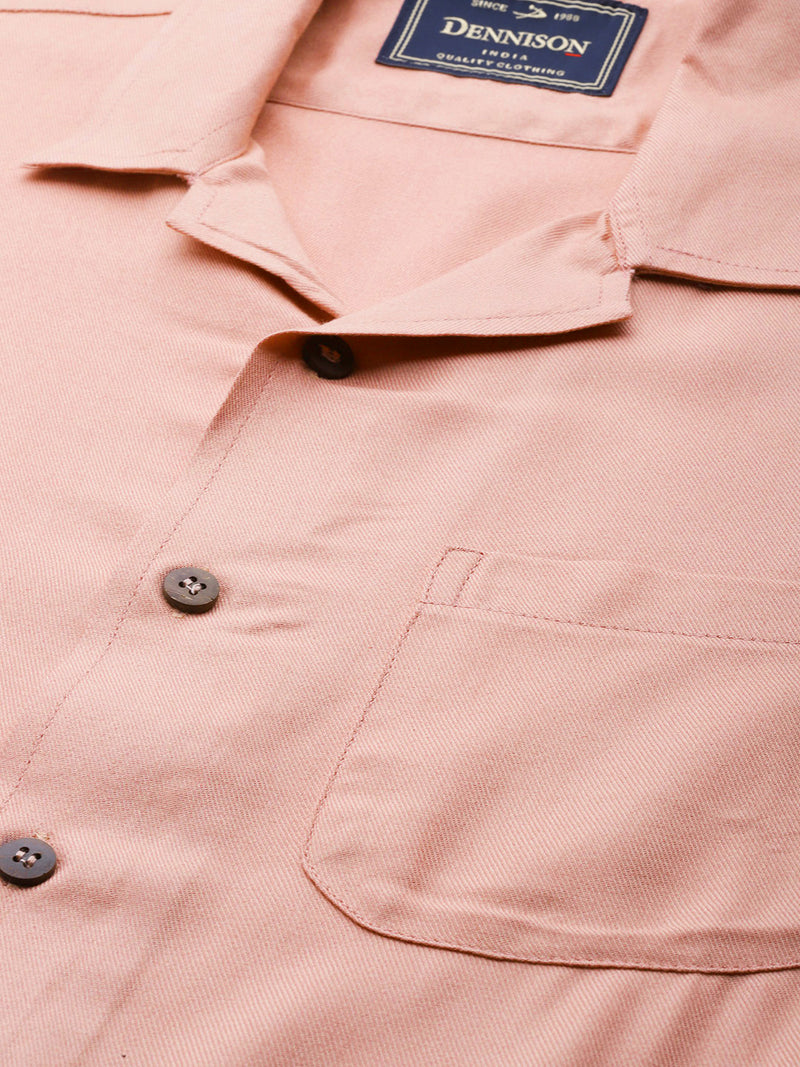 Men Peach-Coloured Twill Weave Cotton Slim Fit Casual Shirt