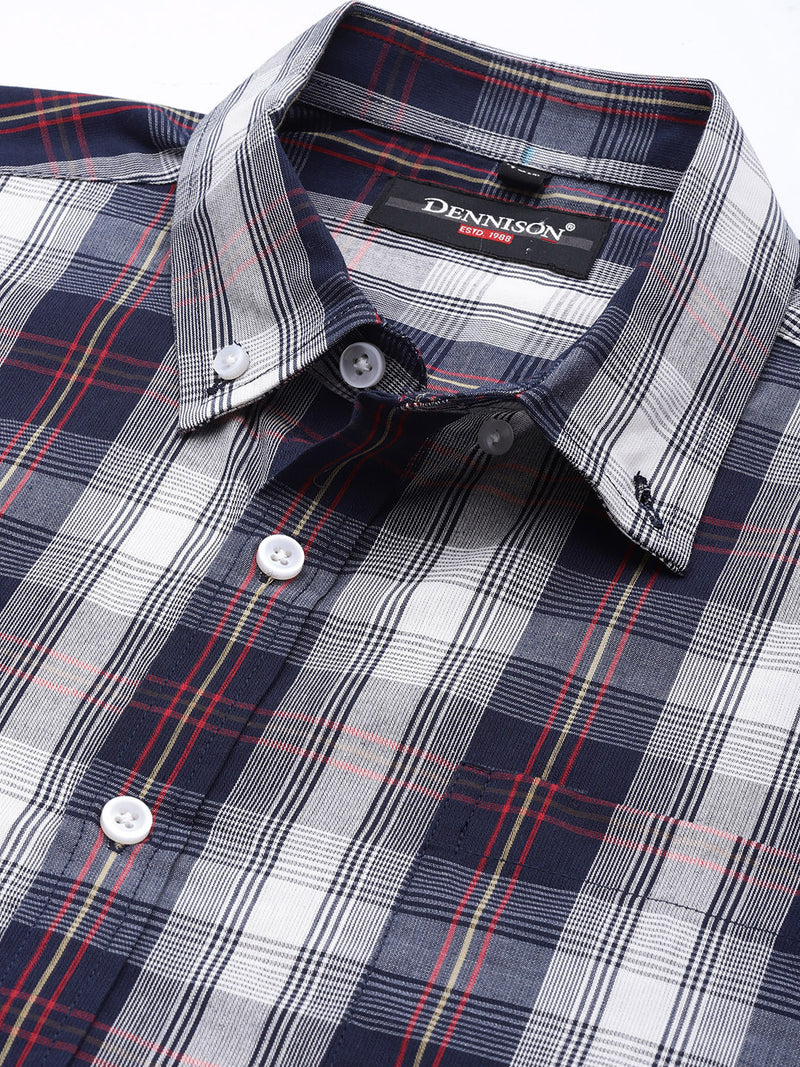 DENNISON Men Navy Blue Regular Fit Checked Casual Shirt