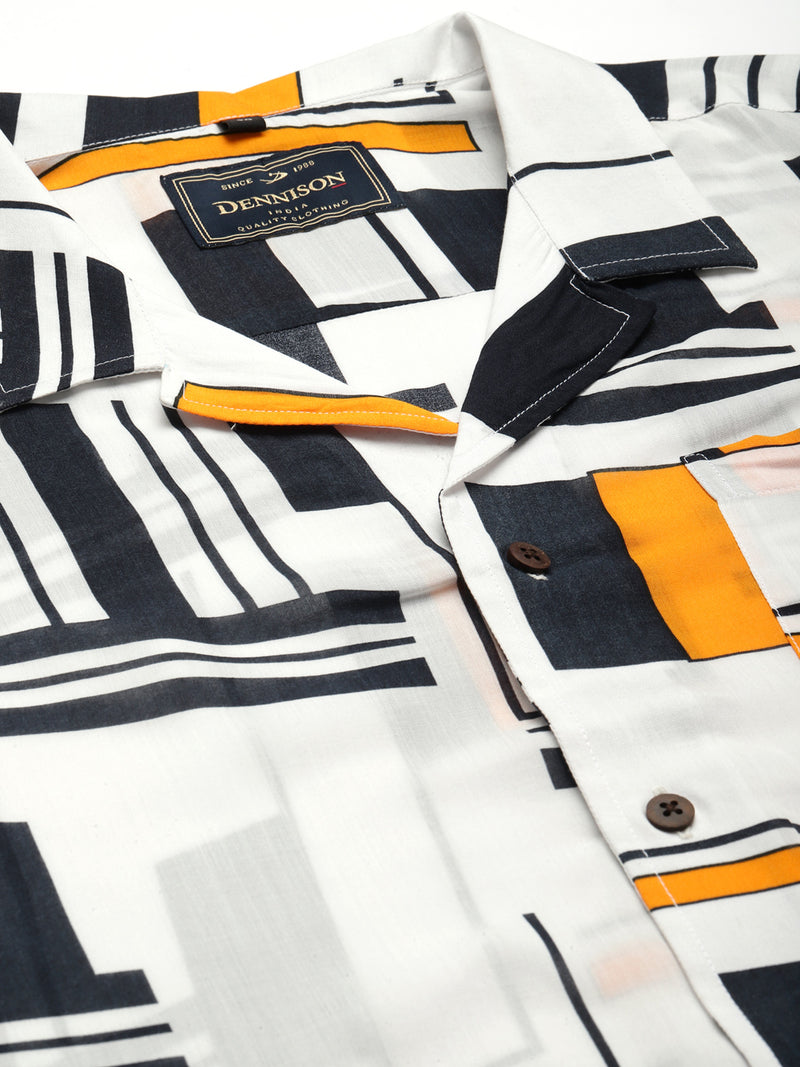 DENNISON Men White Smart Printed Casual Shirt