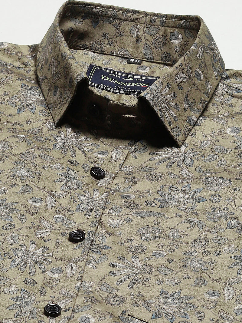 DENNISON Men Brown Smart Slim Fit Printed Formal Shirt