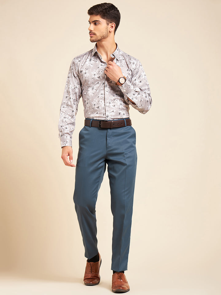 DENNISON Blue Men Smart Mid-Rise Easy Wash Formal Trousers