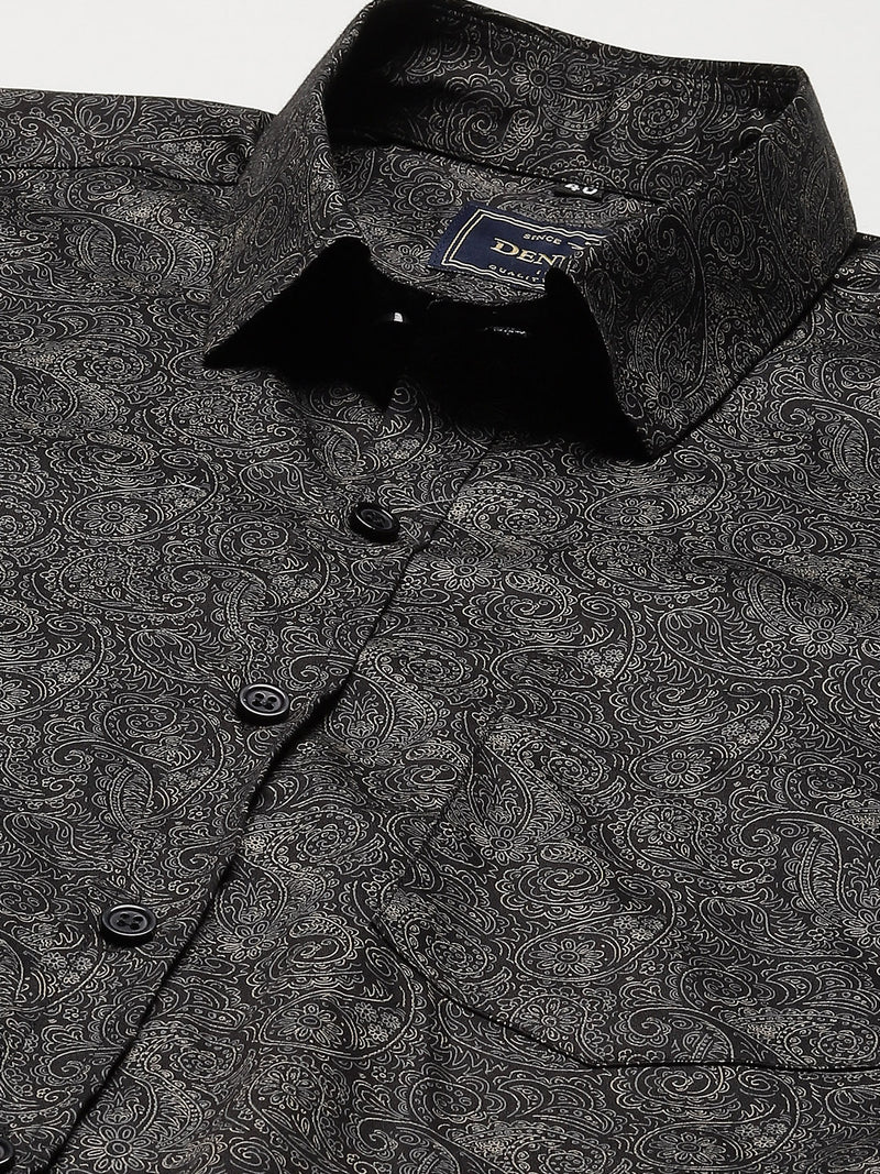 DENNISON Men Black Smart Slim Fit Printed Formal Shirt