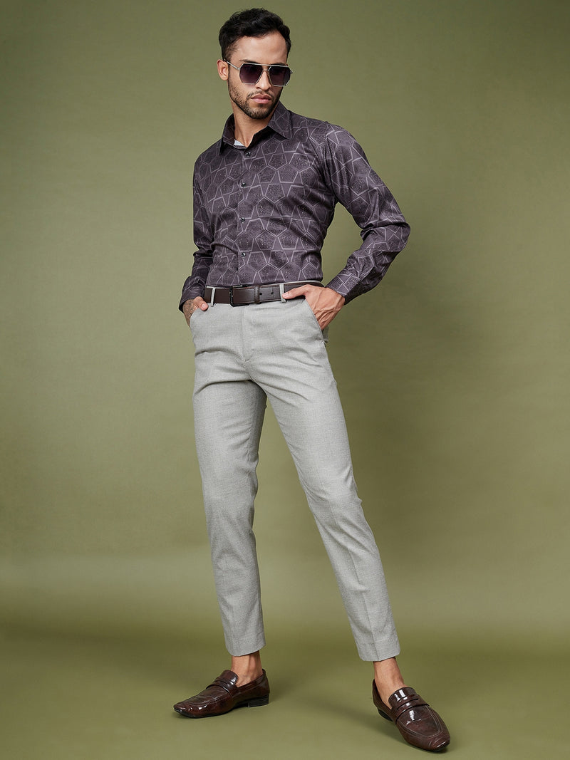 DENNISON Men Smart Tapered Fit Easy Wash Formal Grey Trousers