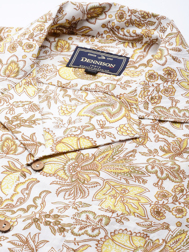 White: Half Sleeves Casual Block Printed Shirt