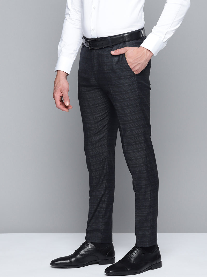 DENNISON Men Smart Self Design Tapered Fit Formal Trousers